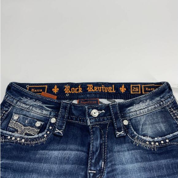 New ROCK REVIVAL Jeans Size 26 Kerra Easy Skinny Embellished Bling Y2K Jeans - Picture 4 of 9